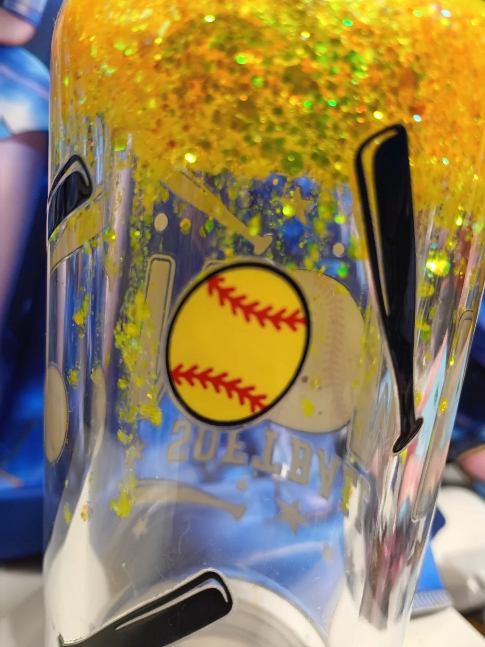 Softball Mom Glitter Tumbler - Yellow Softball Design
